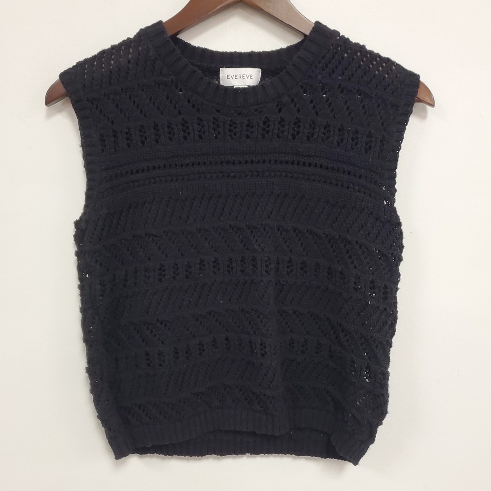 Evereve Womens Open Knit Old Money Sweater‎ Vest Size XS Black Academia Fairy